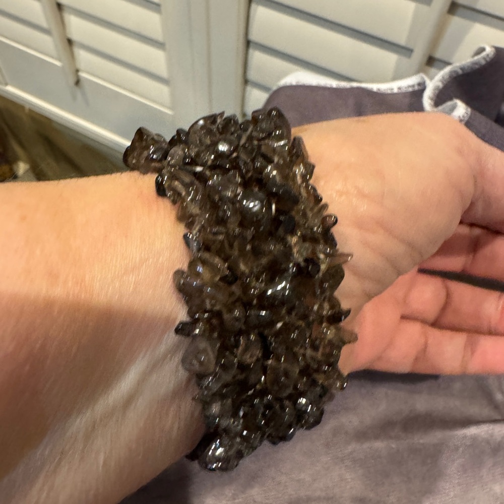 Smoky‎ Quartz Chip  Wide Stretch Bracelet - Brown Tones